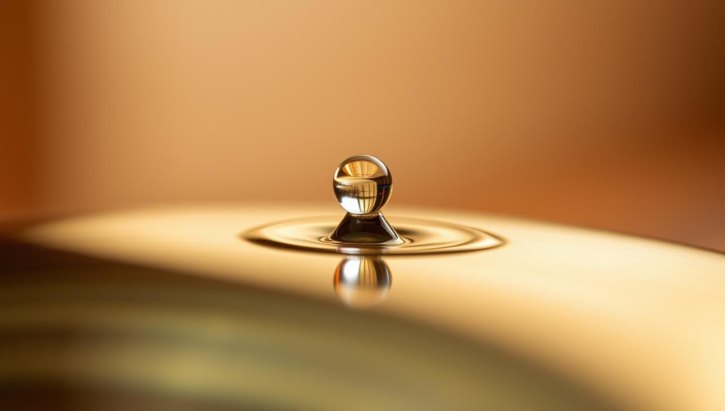 8K Abstract Brass Macro: Water Droplet Rainbow Hues, High-End Kitchen Art
 | Unfold Lens