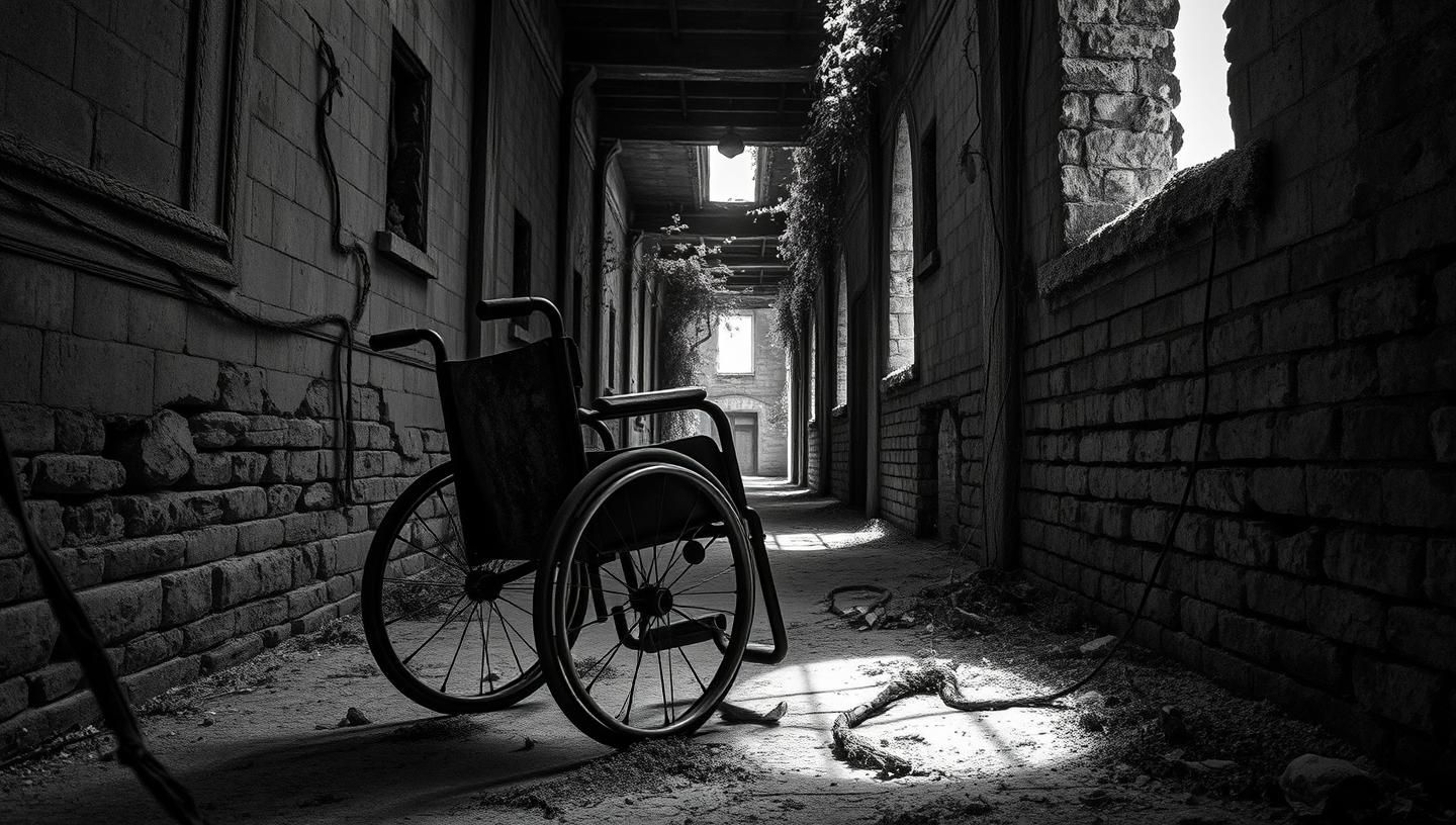 Abandoned Asylum Wheelchair: Ghost Town's Rusty Relic in Desolate Desert | Unfold Lens