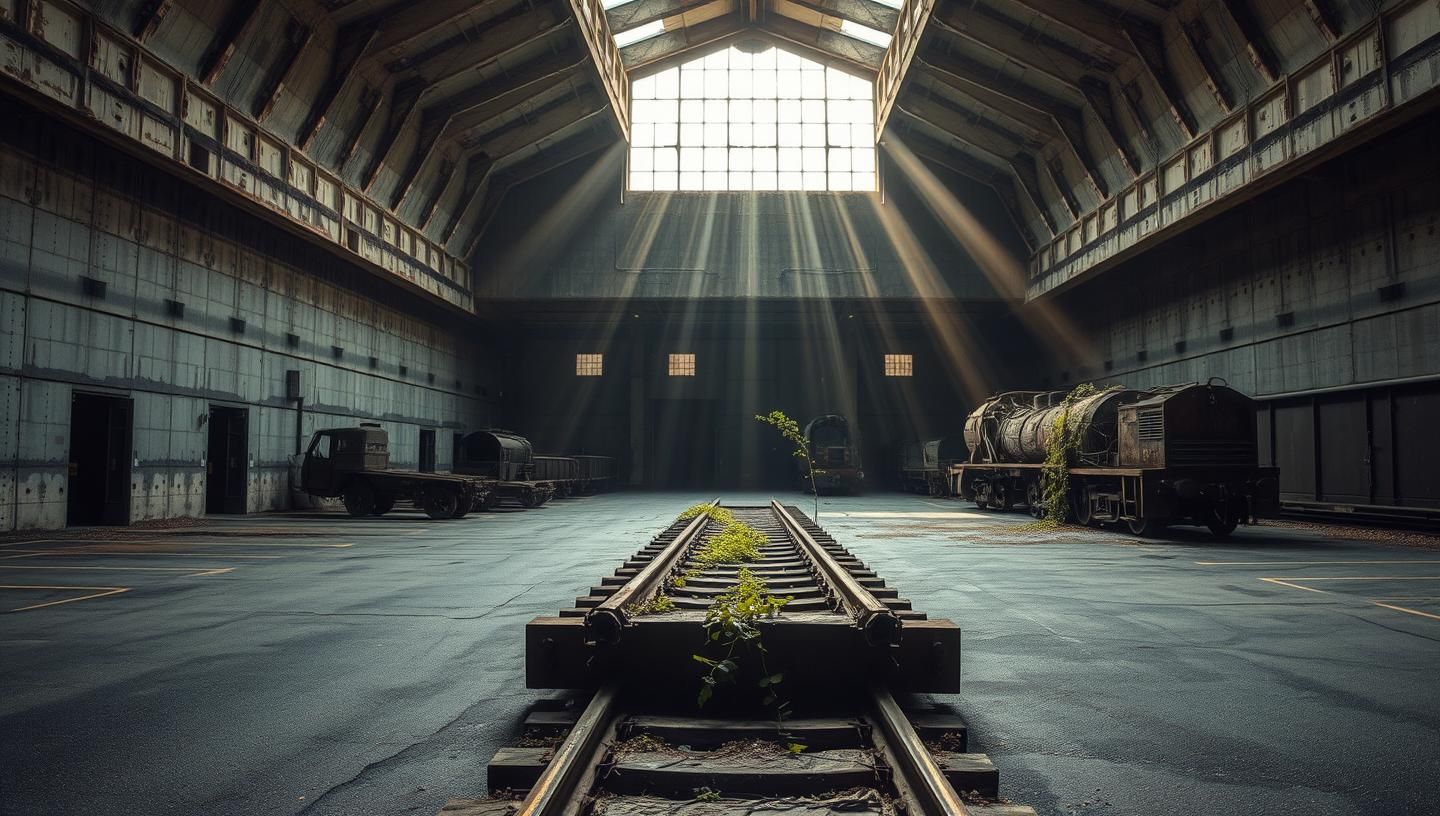 Abandoned Brutalist Train Depot: Ethereal Decay, Light Rays, and Hopeful Revival | Unfold Lens