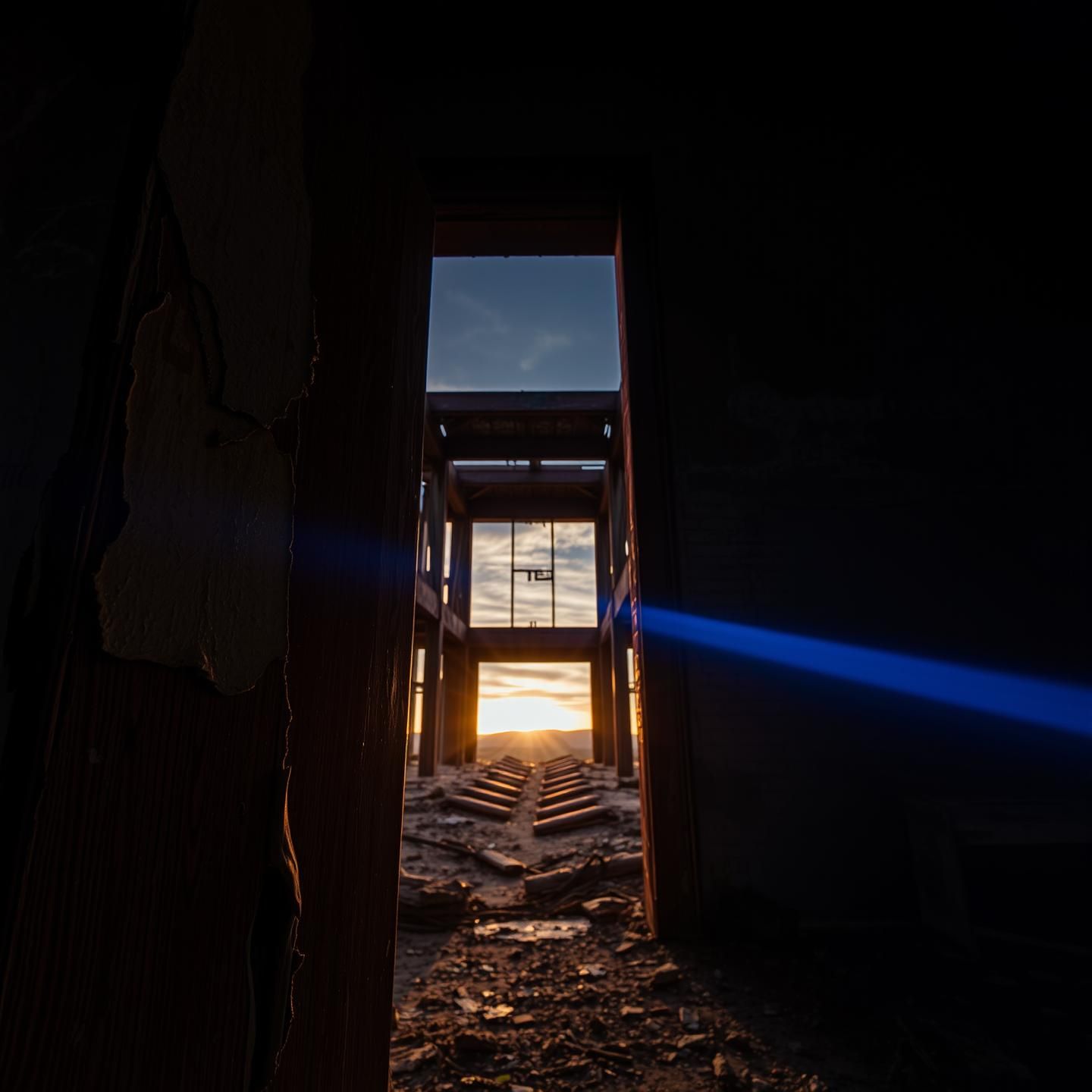 Abandoned Factory Door: Peeling Paint, Sunrise. Gritty, Forgotten Beauty
 | Unfold Lens