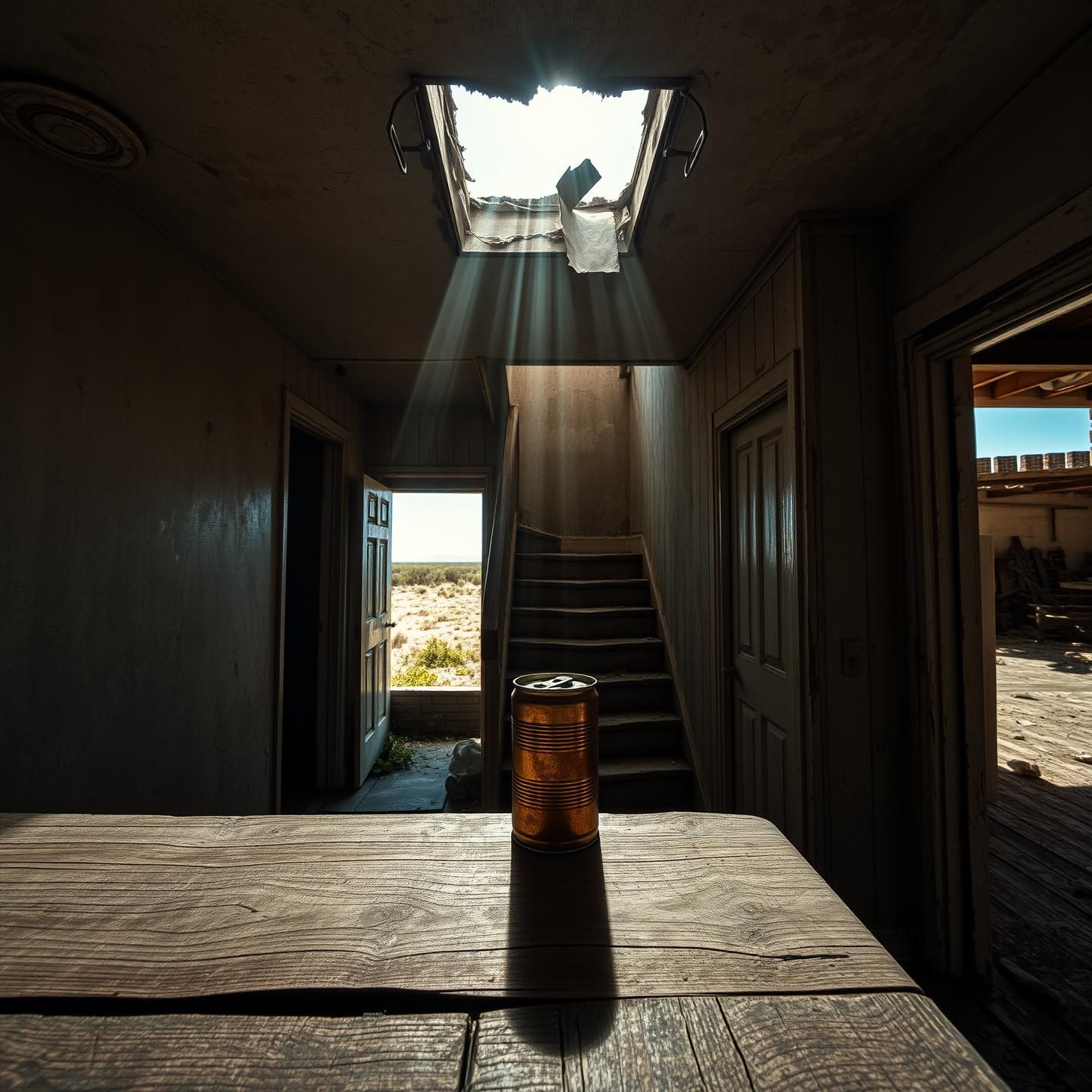 Abandoned Kitchen Still Life: Hope Blooms in Desert Decay, 8K Photography | Unfold Lens