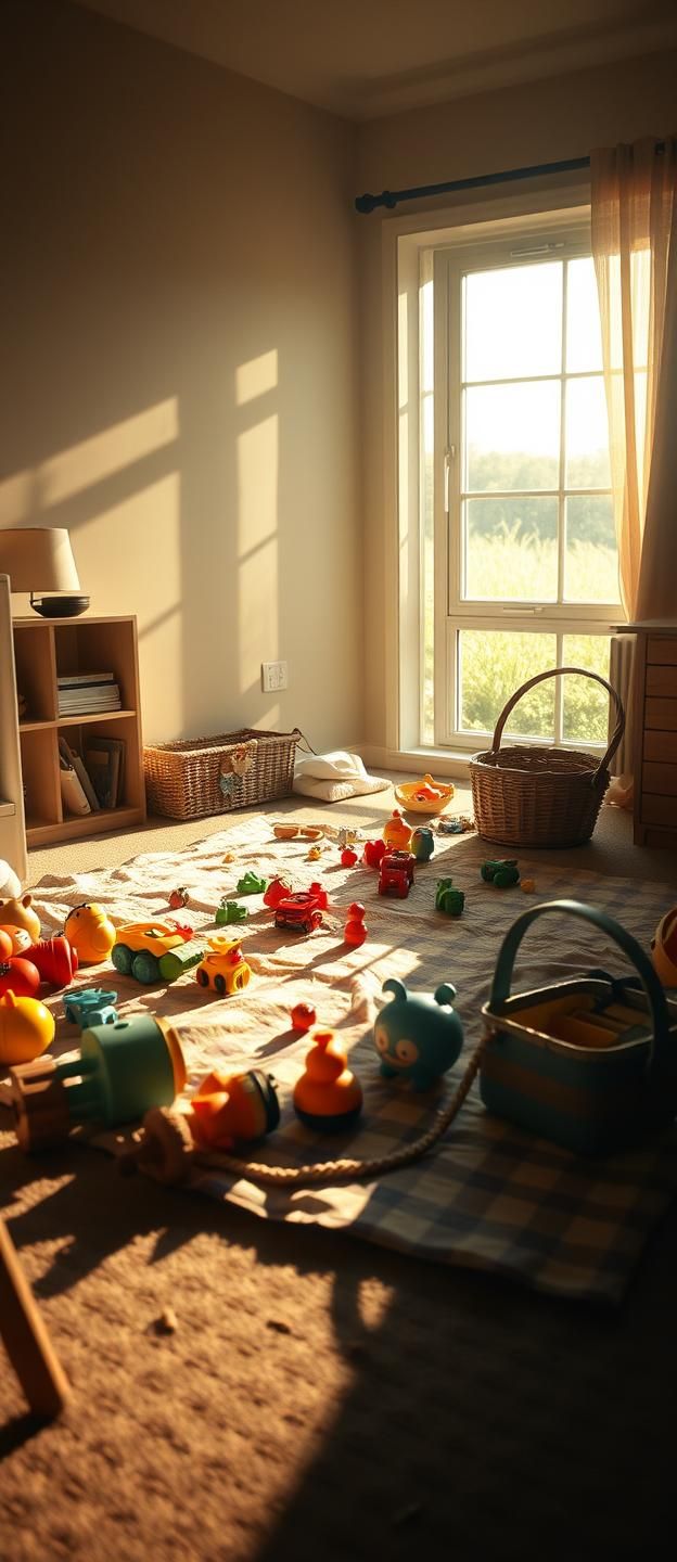Abandoned Playroom Picnic: Nostalgic Childhood Memories in Golden Light | Unfold Lens