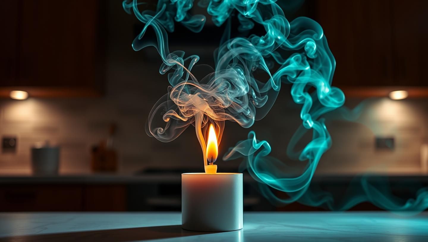 Abstract Food Photography: Vibrant Smoke Sculpture in Modern Kitchen - 8K 
 | Unfold Lens