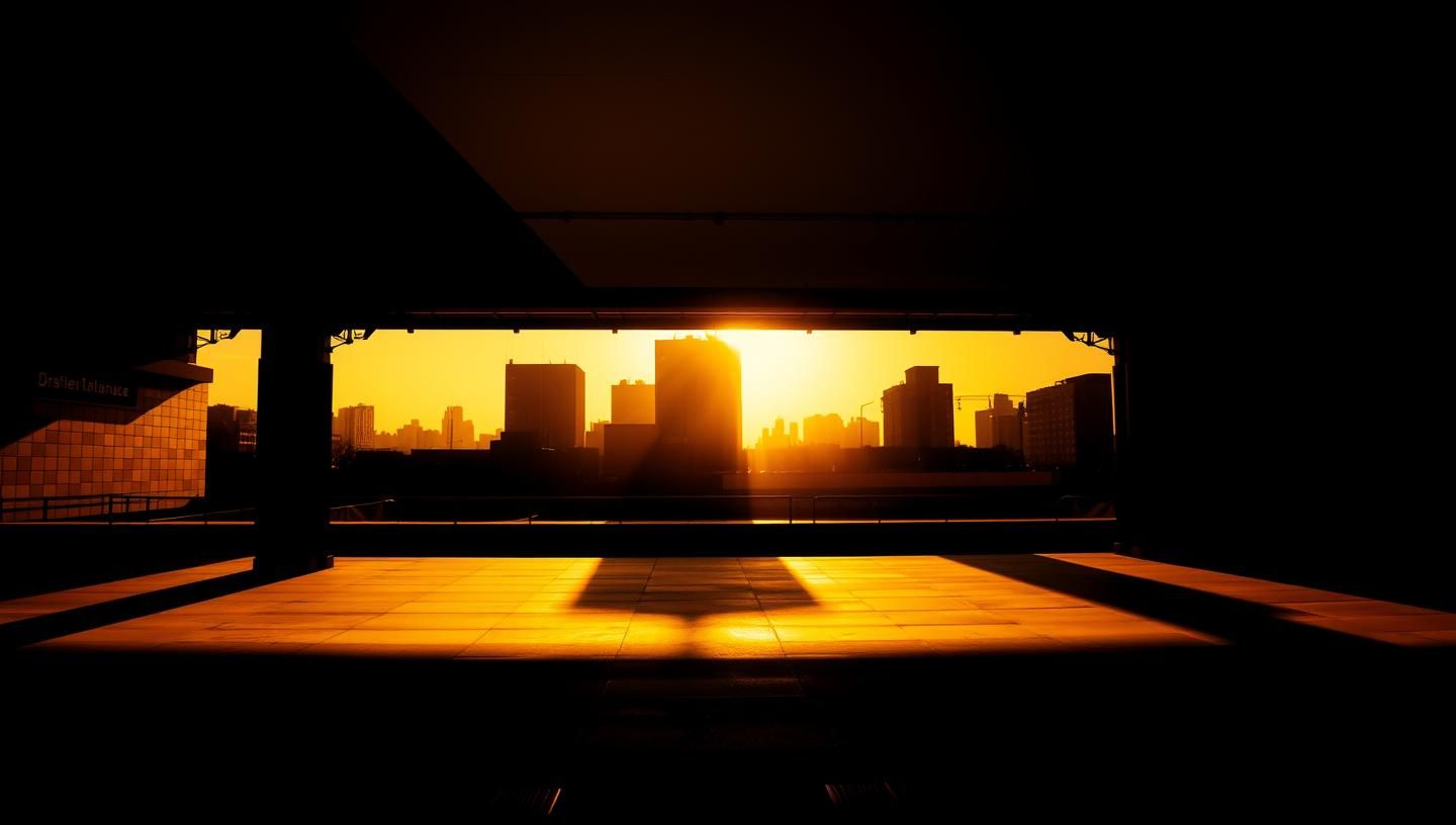 Abstract Subway Sunset: Black & White, Silhouettes, Golden Hour Shadows
 | Unfold Lens