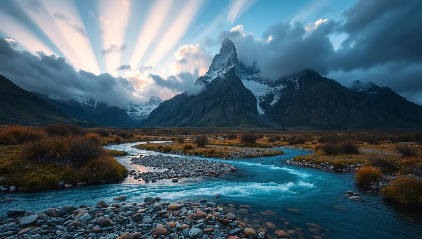 Andes Mountains Fitz Roy River: Patagonia Landscape Photography, 8k Masterpiece
 | Unfold Lens
