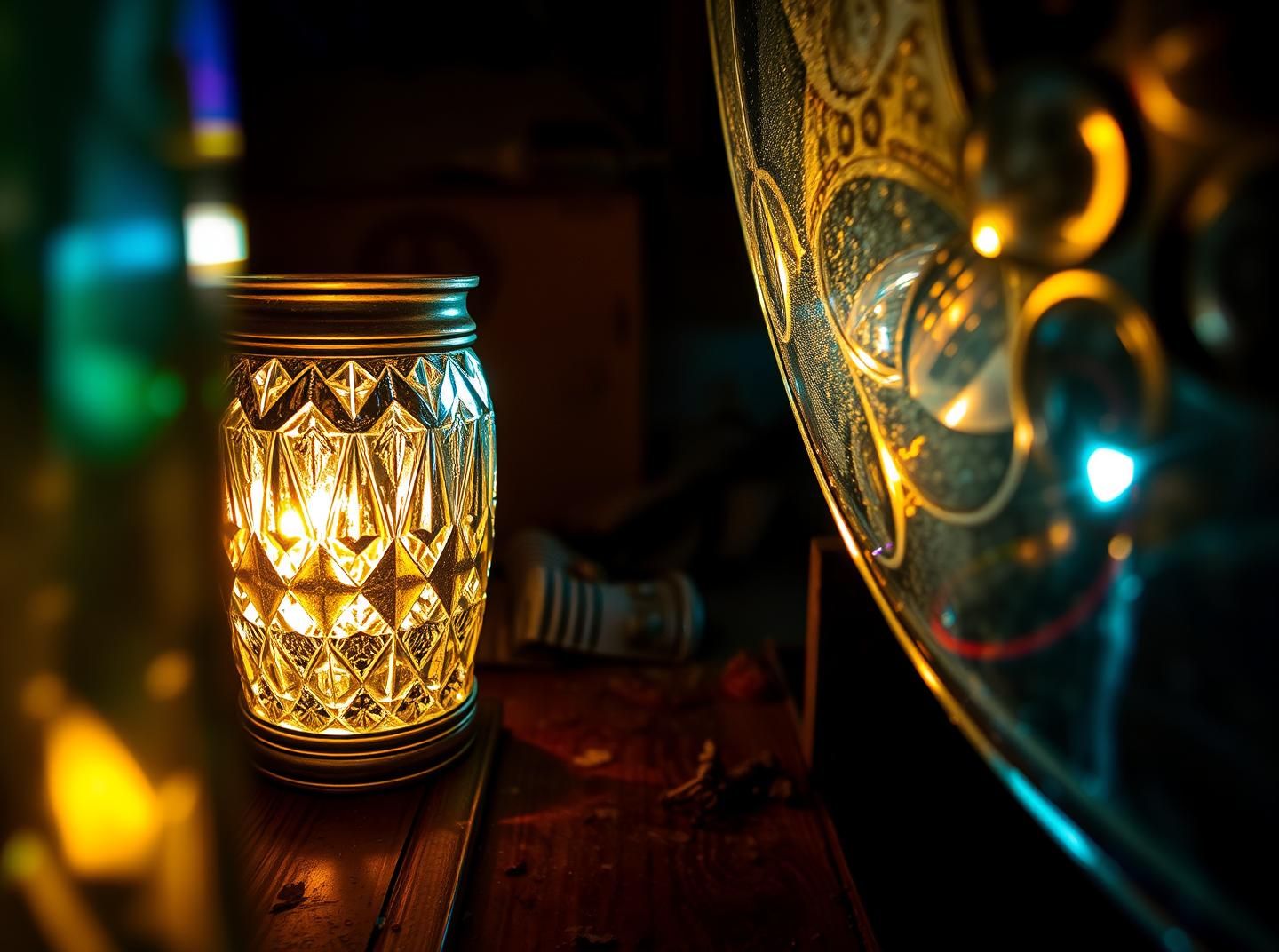 Antique Cut Glass Light Refraction - Gleaming Metal & Wood - 8K Masterpiece | Unfold Lens