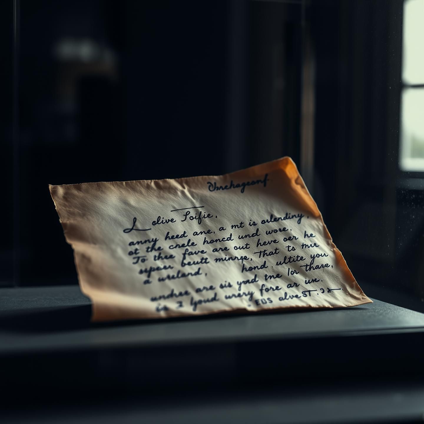 Antique Love Letter Macro: Faded Script Whispers Untold Stories, Museum Display
 | Unfold Lens