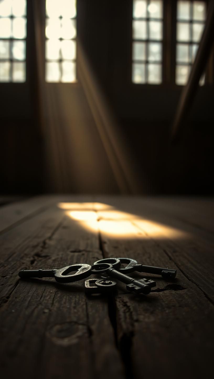 Antique Skeleton Keys on Wooden Beam: Nostalgic History in Sepia-Toned Light
 | Unfold Lens