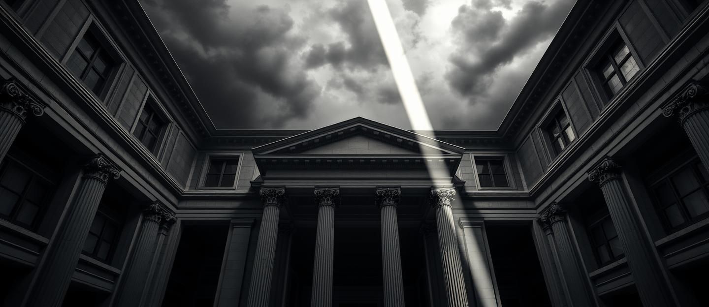Architectural Column in Dramatic Light: Classical Building, Stormy Sky, 8K Masterpiece
 | Unfold Lens