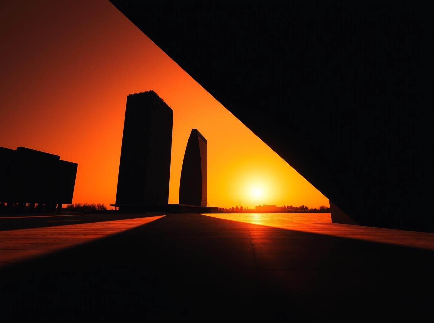Architectural Silhouette Sunset: Abstract Skyscraper in Dramatic Shadow & Light
 | Unfold Lens