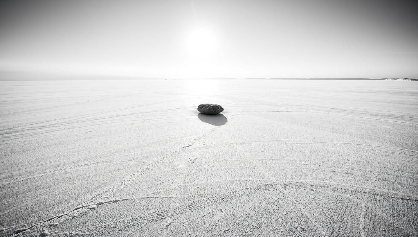 Arctic Lake Rock: Frozen Texture in Striking Black and White, 8k Visual Art
 | Unfold Lens