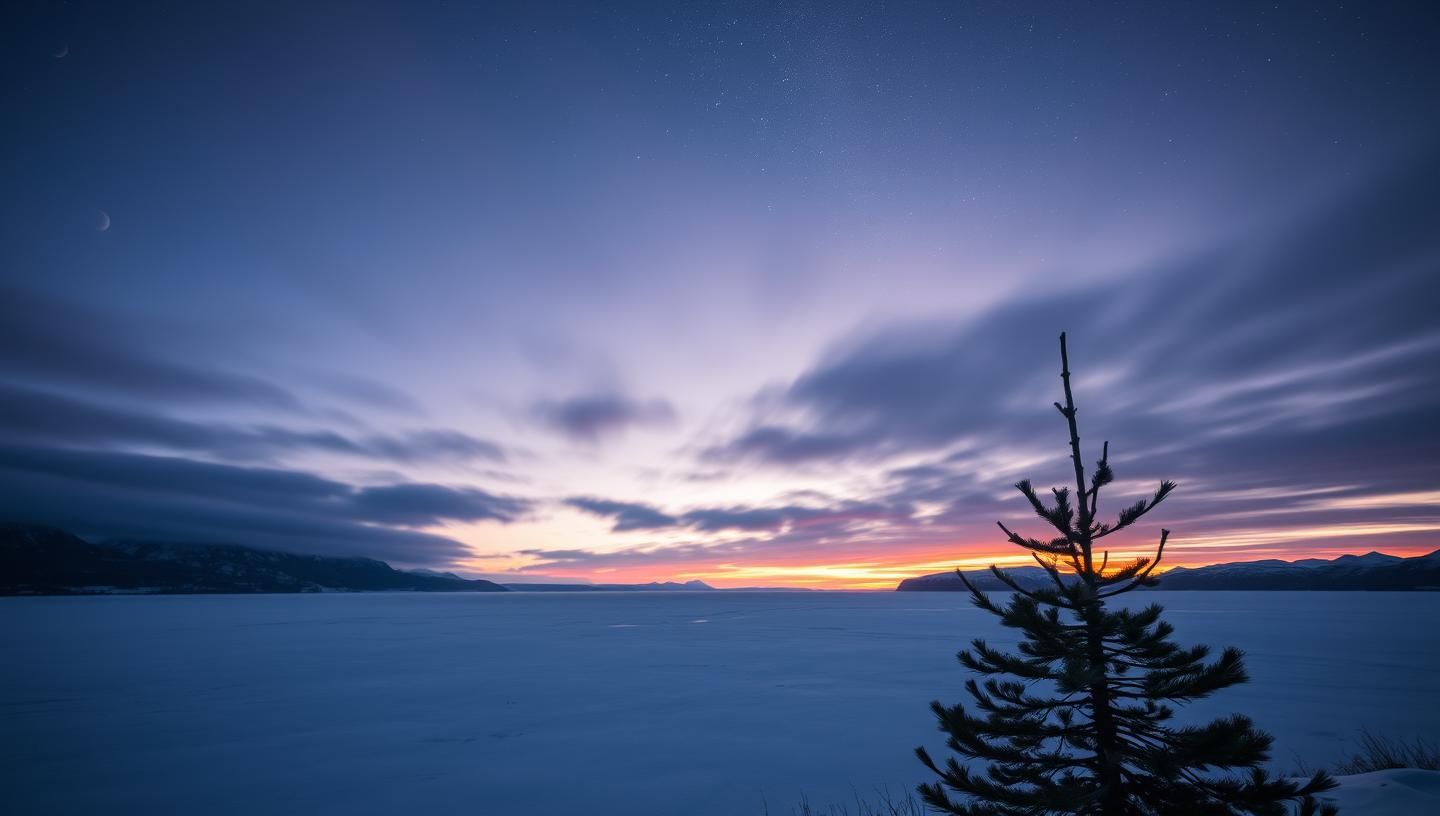 Arctic Twilight Moon Over Fjord: Pastel Sky, Moody Pines, Aurora Dance in 8K | Unfold Lens