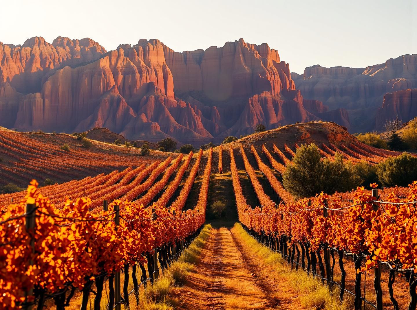 Autumnal Vineyard Meets Sandstone: Southwest Landscape in 8K
 | Unfold Lens