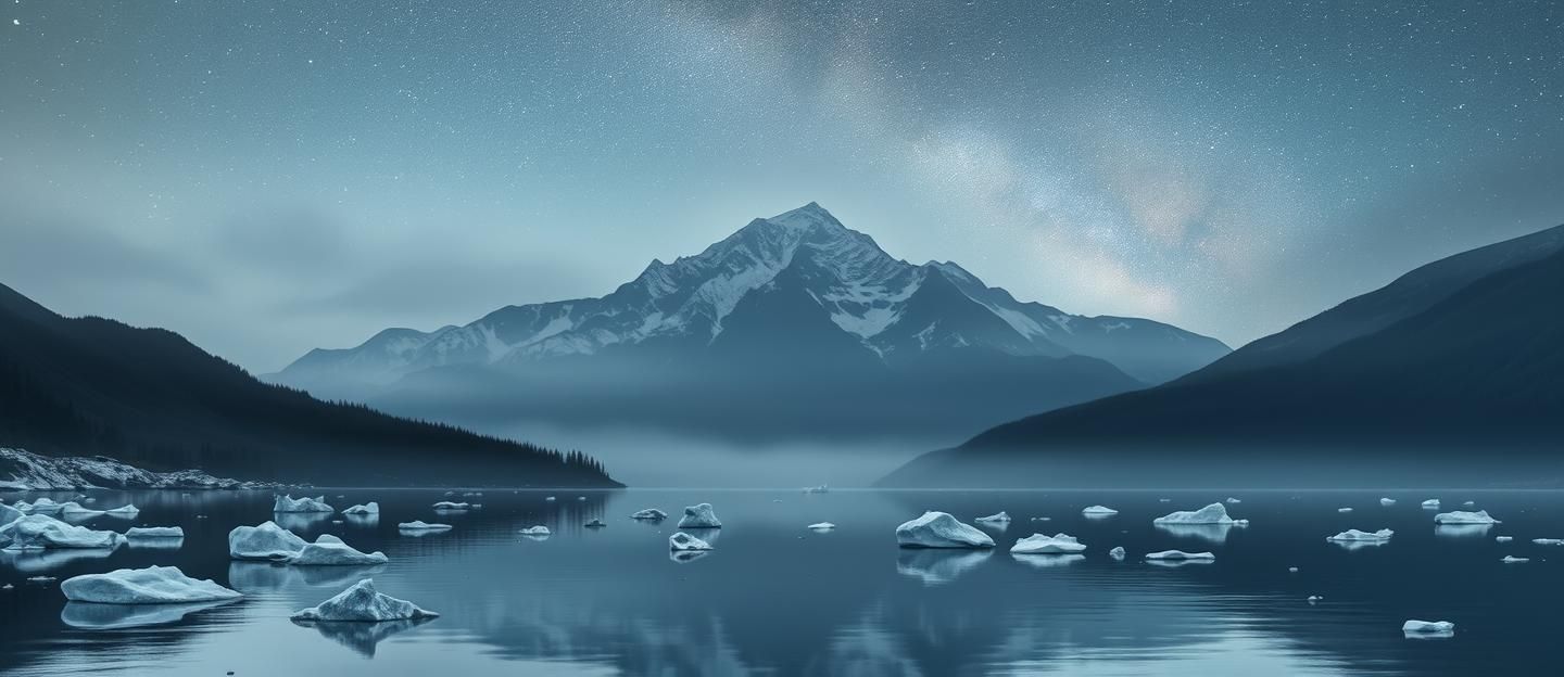 Banff Milky Way Reflection: Ethereal Mountain Lake Icebergs in Painterly Style
 | Unfold Lens