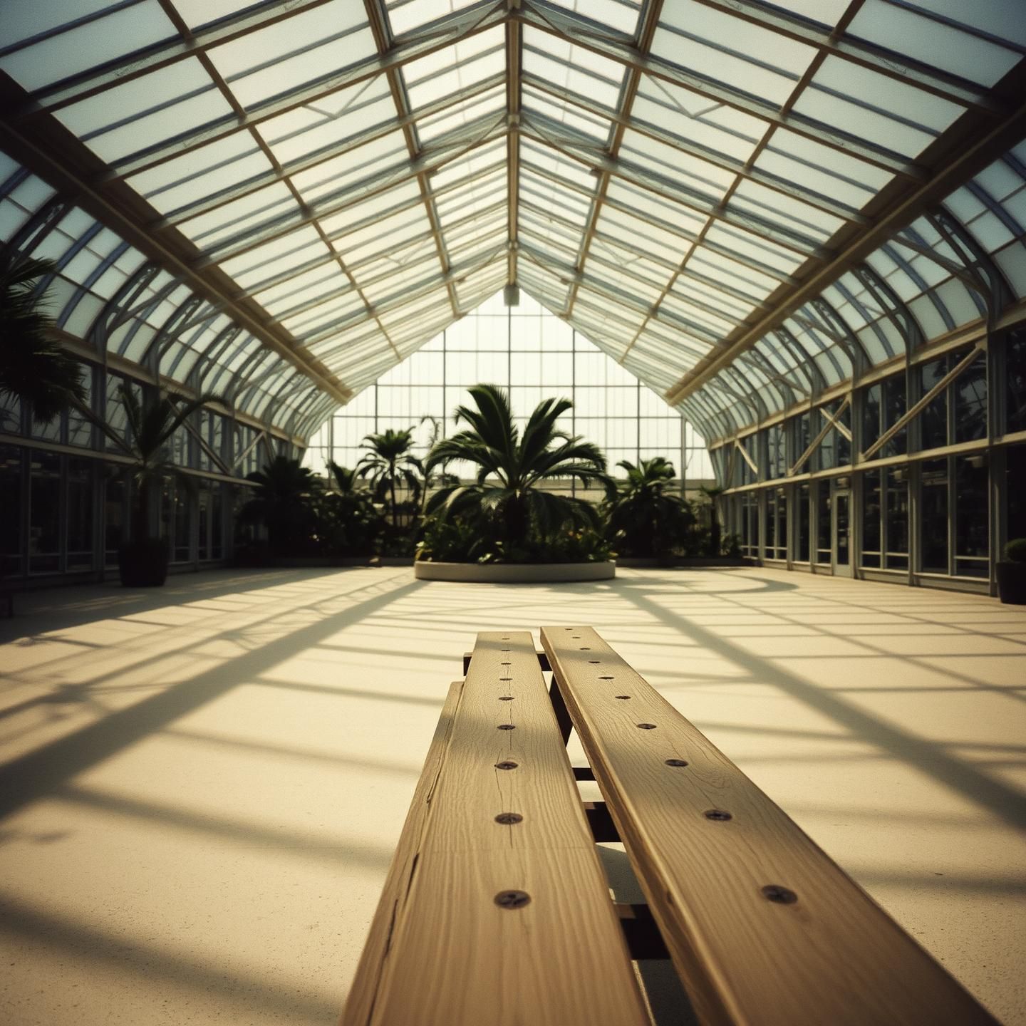 Botanical Conservatory Serenity: Sunlight, Shadows, and Abstract Tranquility | Unfold Lens