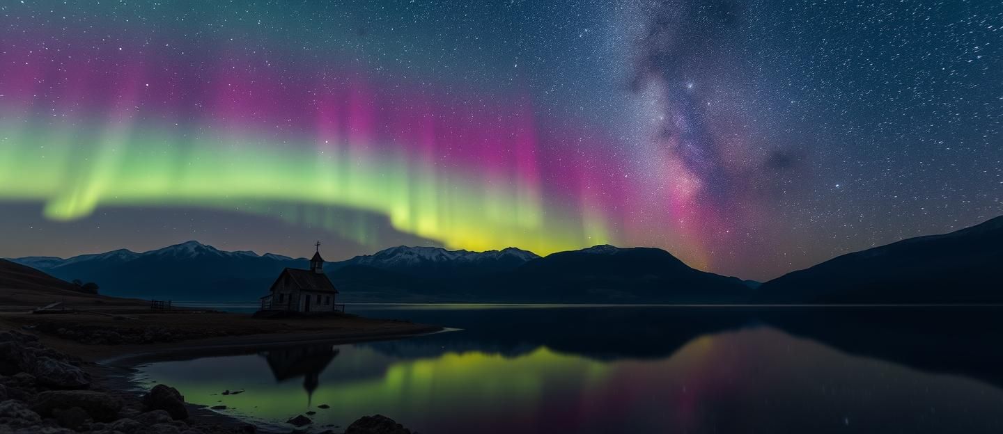 Breathtaking Aurora & Milky Way Over Church: Inspiring Star Trails 8K | Unfold Lens