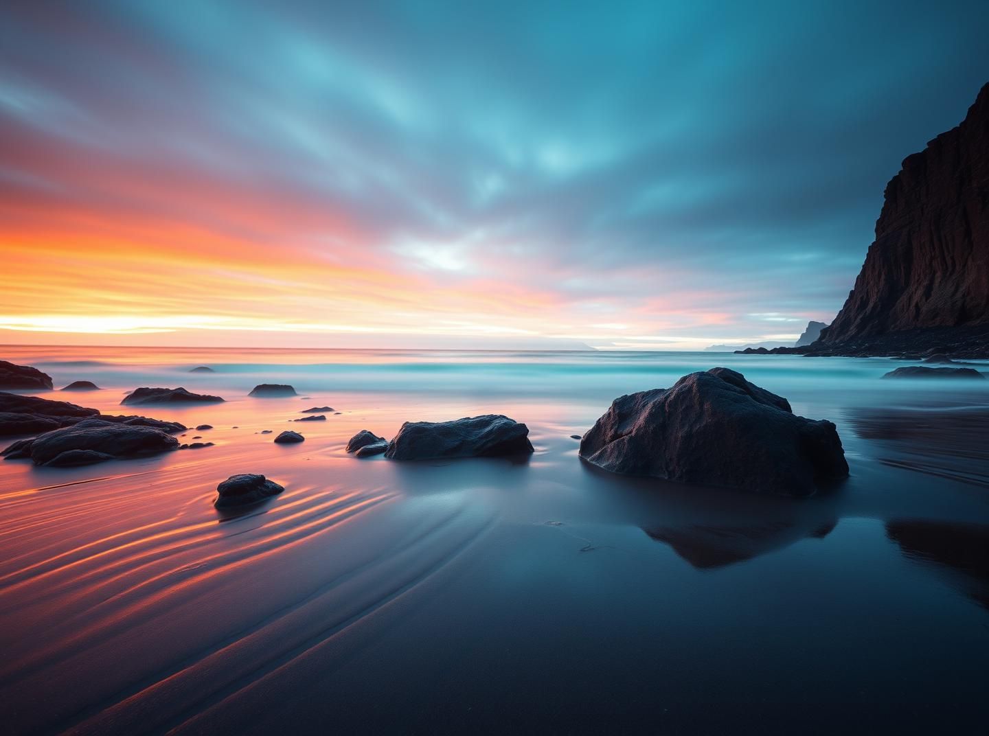 Breathtaking Iceland Coast Sunset: Fiery Reflection, Calm Sea, 8K Masterpiece
| Unfold Lens