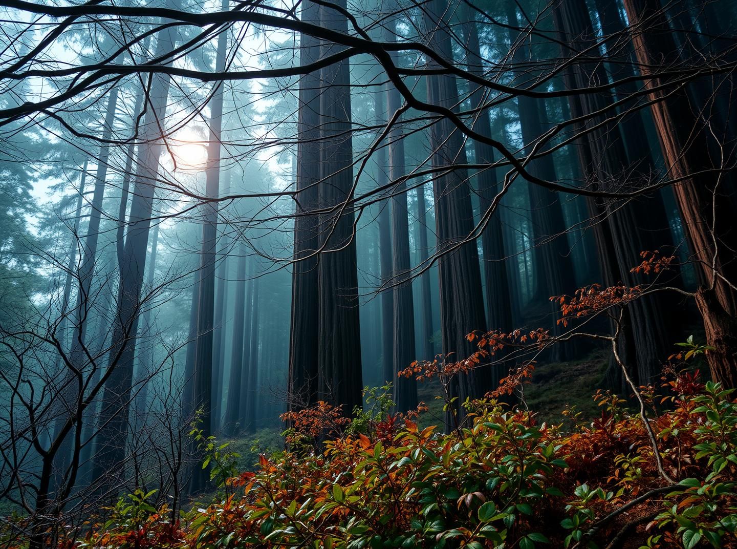 Breathtaking Redwood Forest, Light Drizzle, HDR, 8K, Masterpiece | Unfold Lens