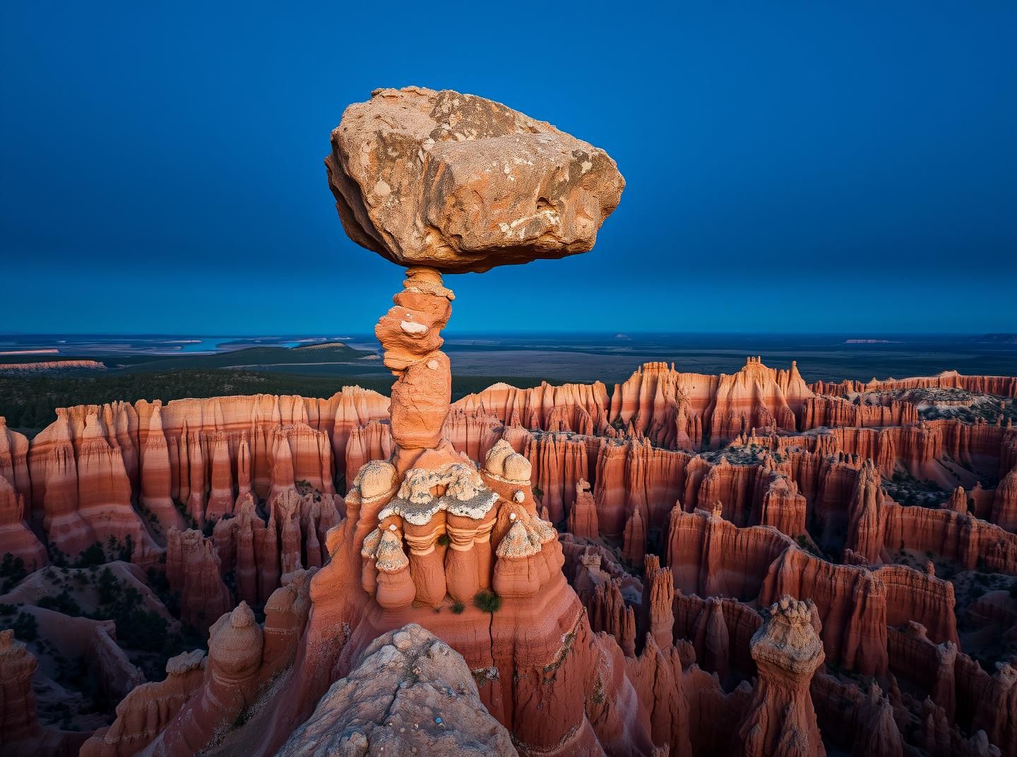 Bryce Canyon Balanced Rock Blue Hour: Inspiring Aerial View in 8K Resolution 
 | Unfold Lens