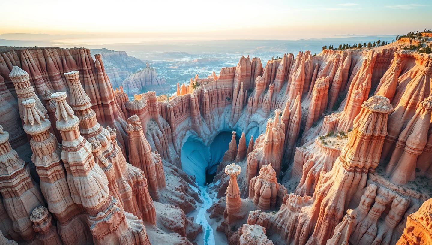 Bryce Canyon Ice Cave Hoodoos: Dawn's Pastel Light, Surreal Abstract HDR View
 | Unfold Lens
