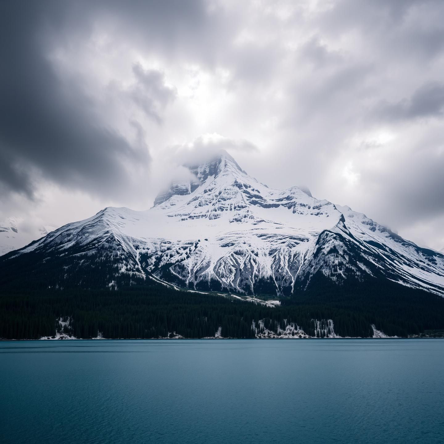 Canadian Rockies Blizzard: Untouched Peaks & Moody Lake Reflection
 | Unfold Lens