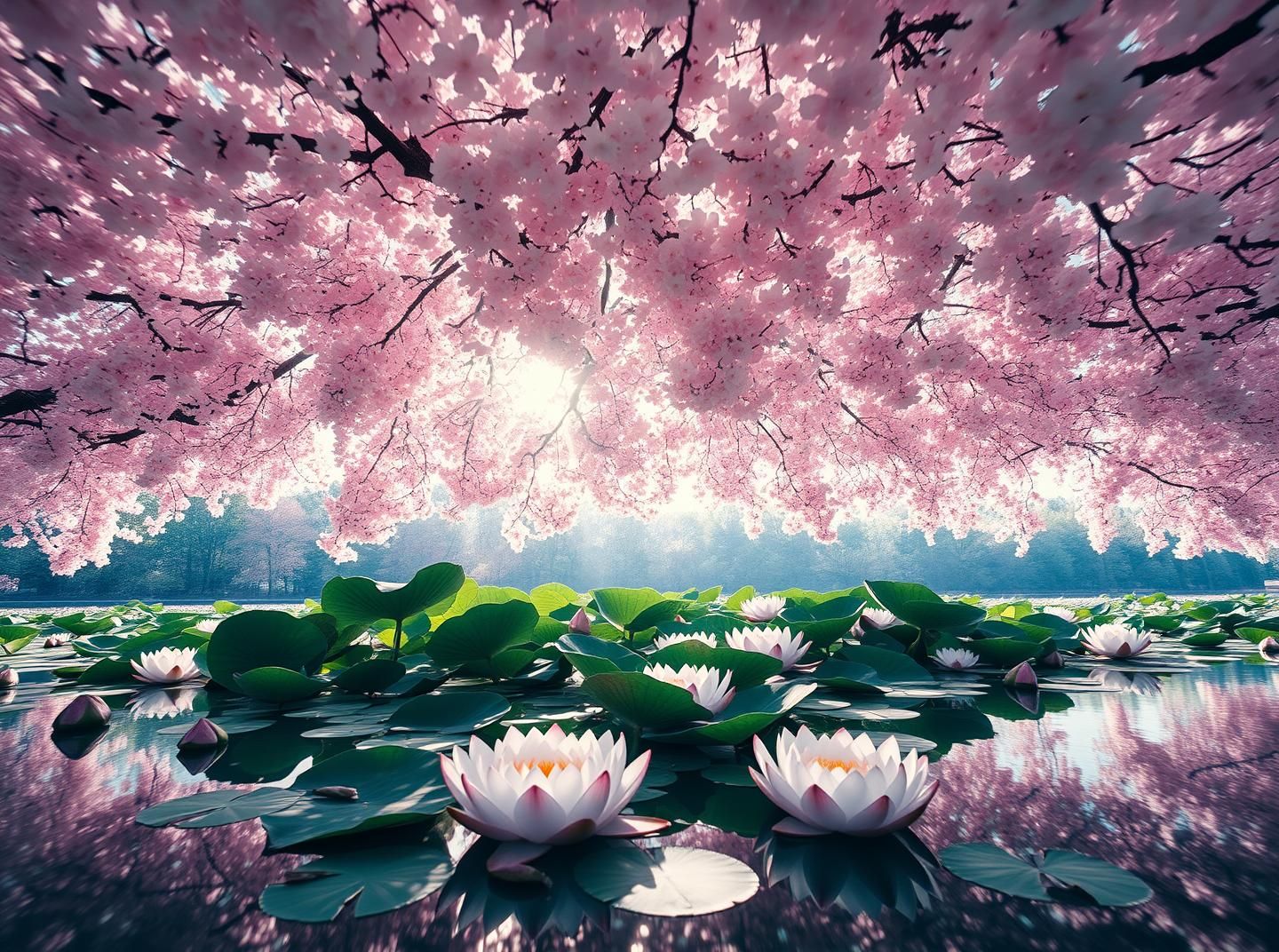 Cherry Blossom Canopy Vortex: Ethereal, Swirling Petals in Impressionistic Light
 | Unfold Lens