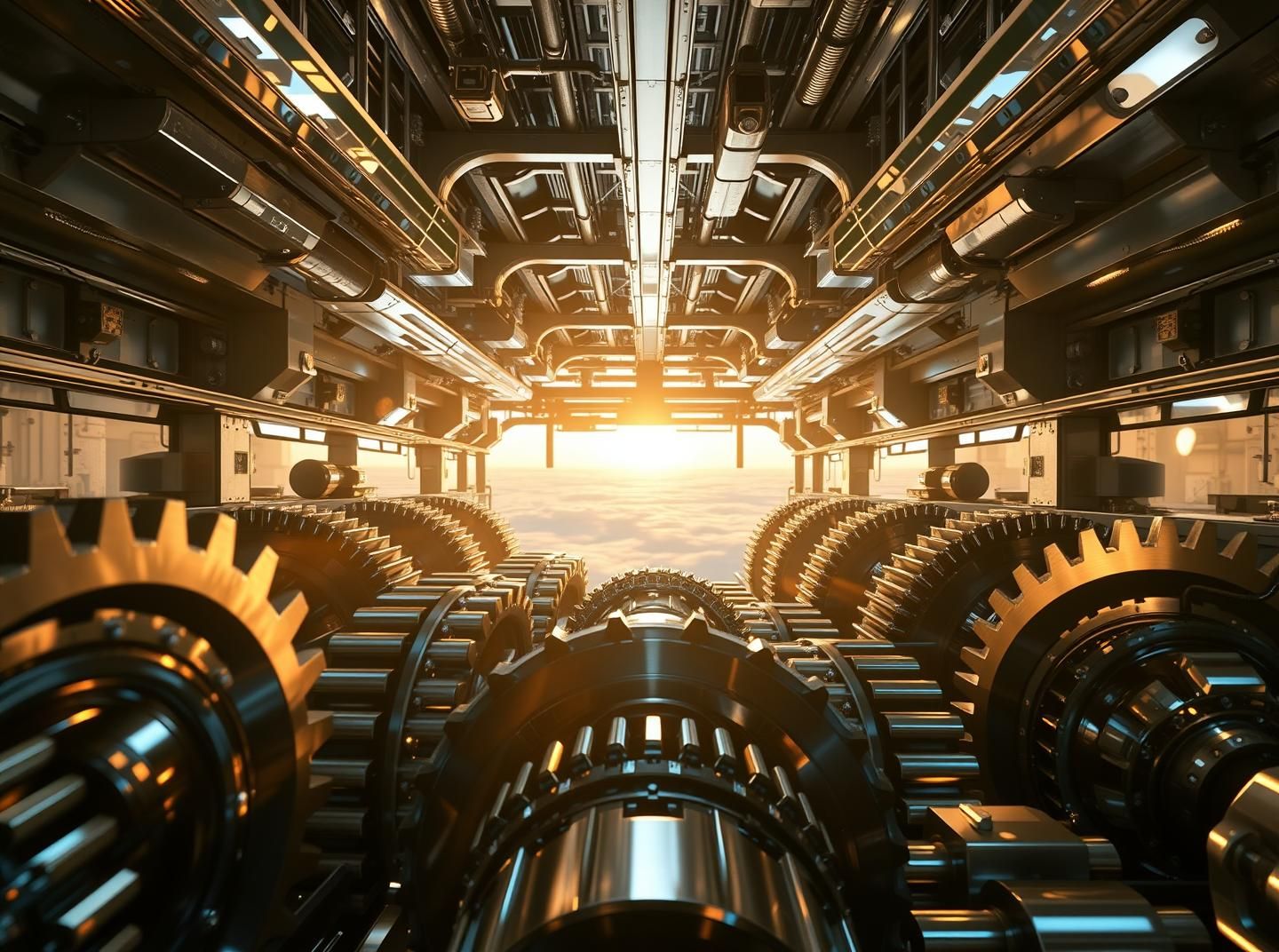 Chrome Gearwork Twilight: Abstract Oil Rig Logistics in 8K
 | Unfold Lens
