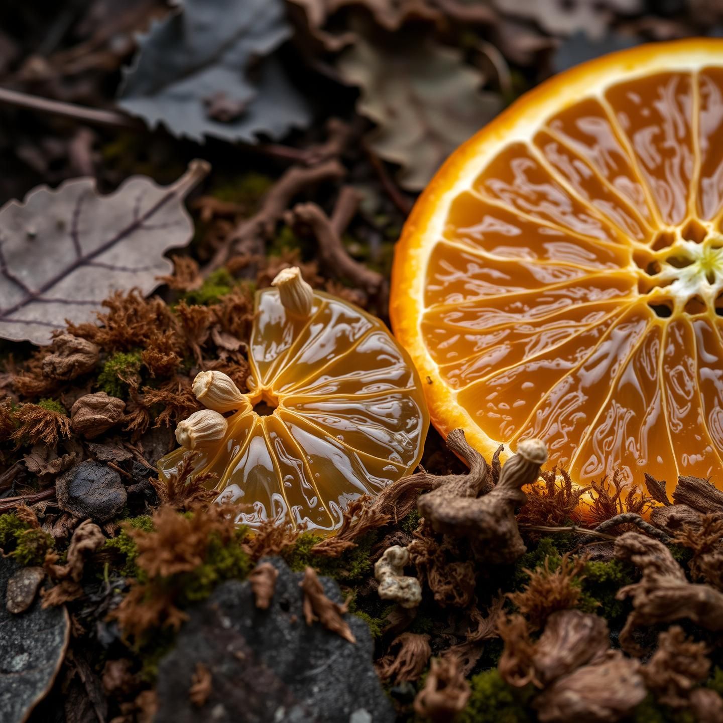 Citrus Cells & Forest Floor Macro: Nature's Juxtaposition, Stunning 8K Detail
 | Unfold Lens