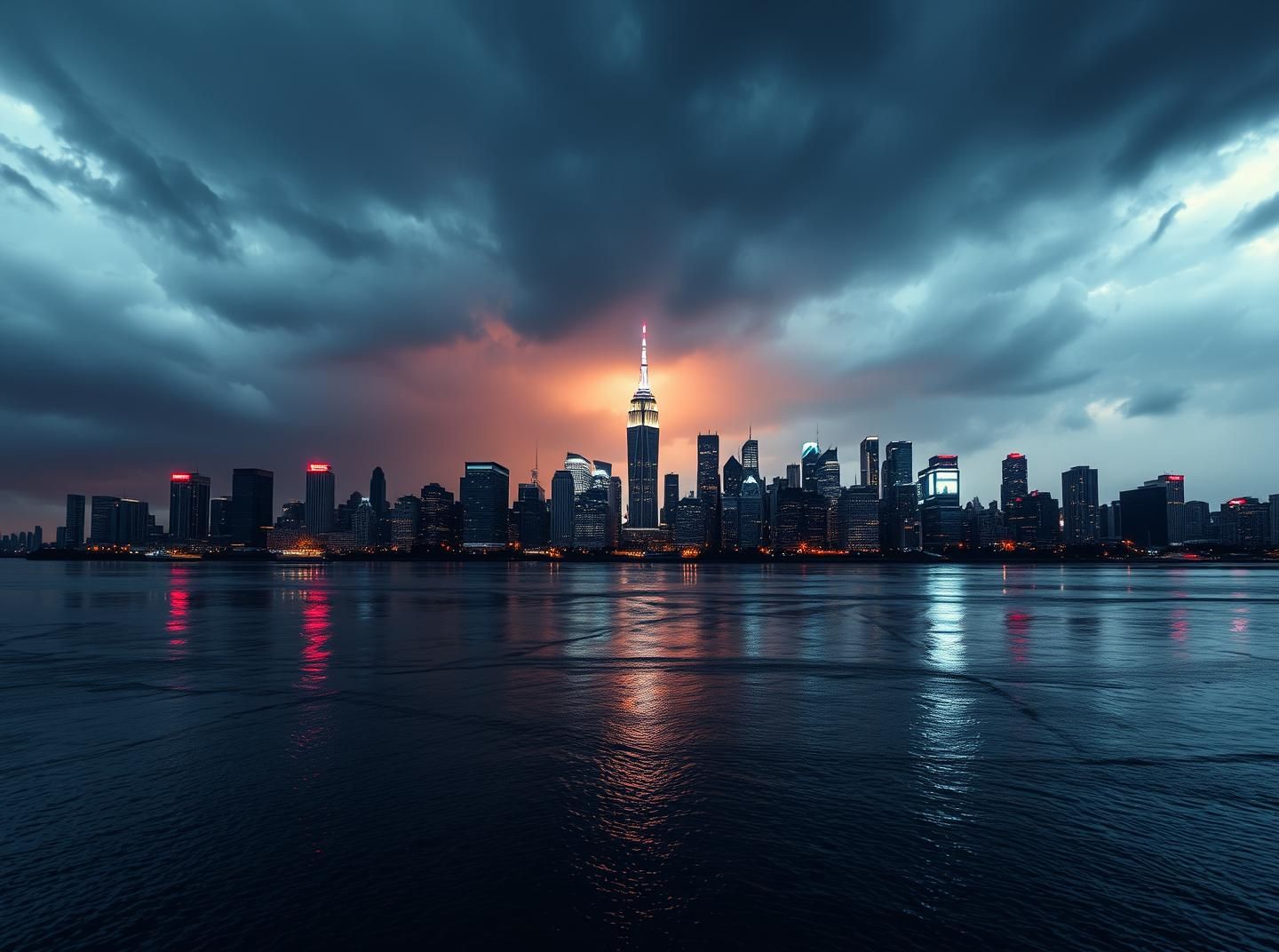 City Skyline Reflection After Storm: Serene Night Watch in 8K Resolution 
 | Unfold Lens