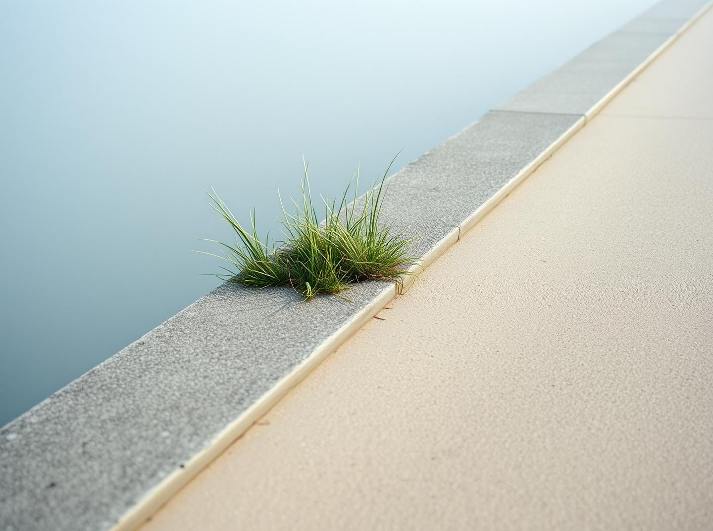 Coastal Grass Whispering Through Concrete: Serene Mist, Textural Contrast, Fuji Acros
 | Unfold Lens