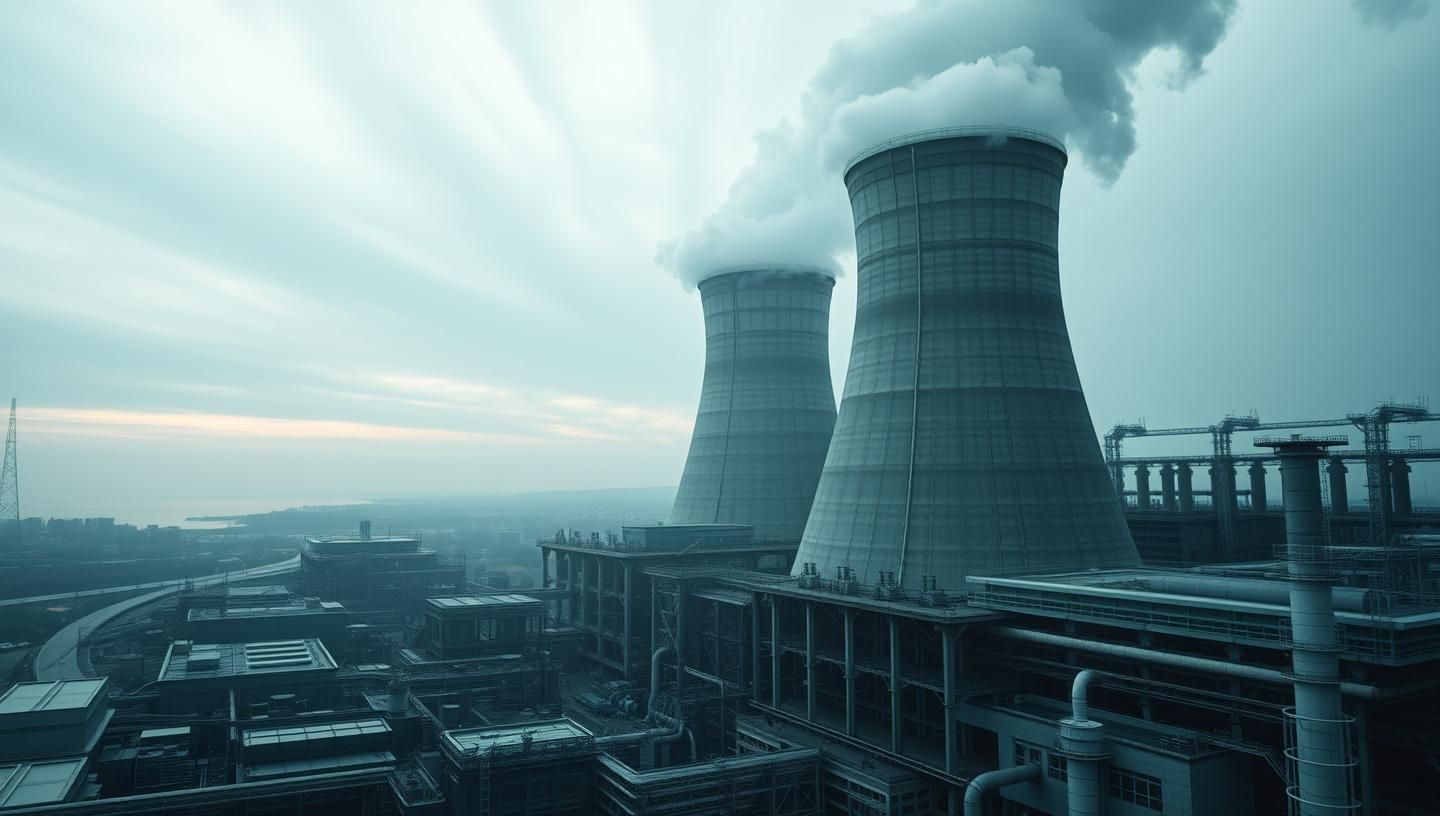 Coastal Nuclear Power Plant Cooling Tower Dawn - Dramatic Black and White 8K
 | Unfold Lens