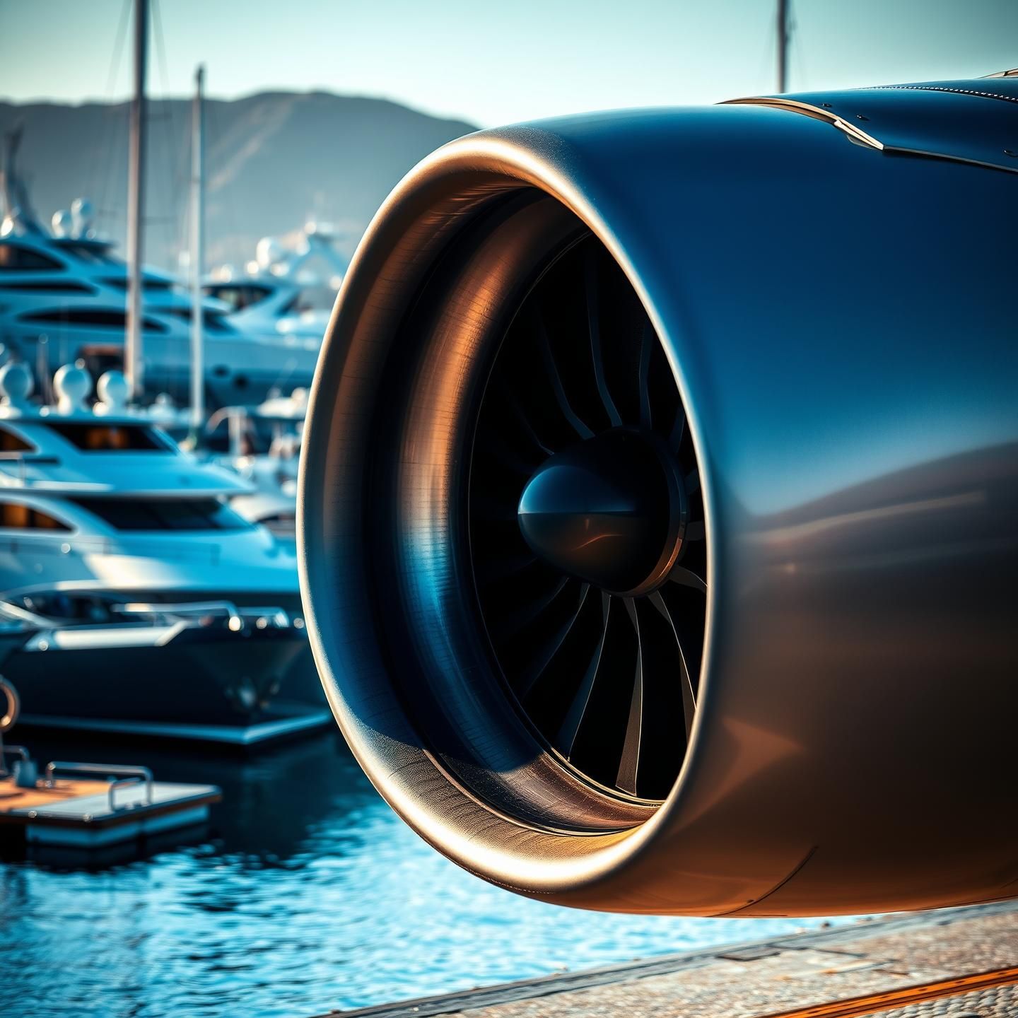 Commercial Jet Engine Fan Blades Marina Abstract: Industrial Symphony 8K Art
 | Unfold Lens