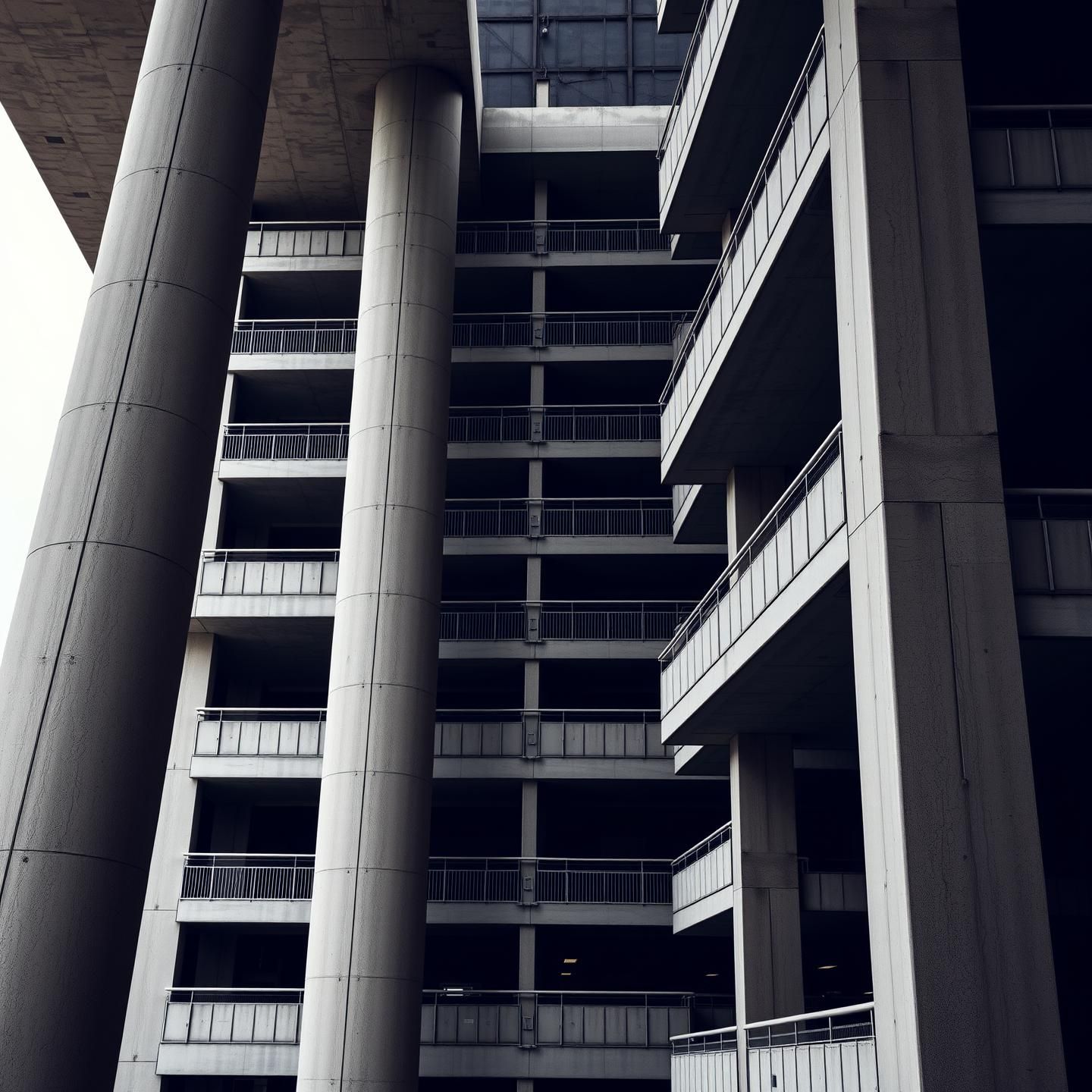 Concrete Pylon Garage: Geometric Architecture, Golden Ratio, Professional 8k Photo
 | Unfold Lens