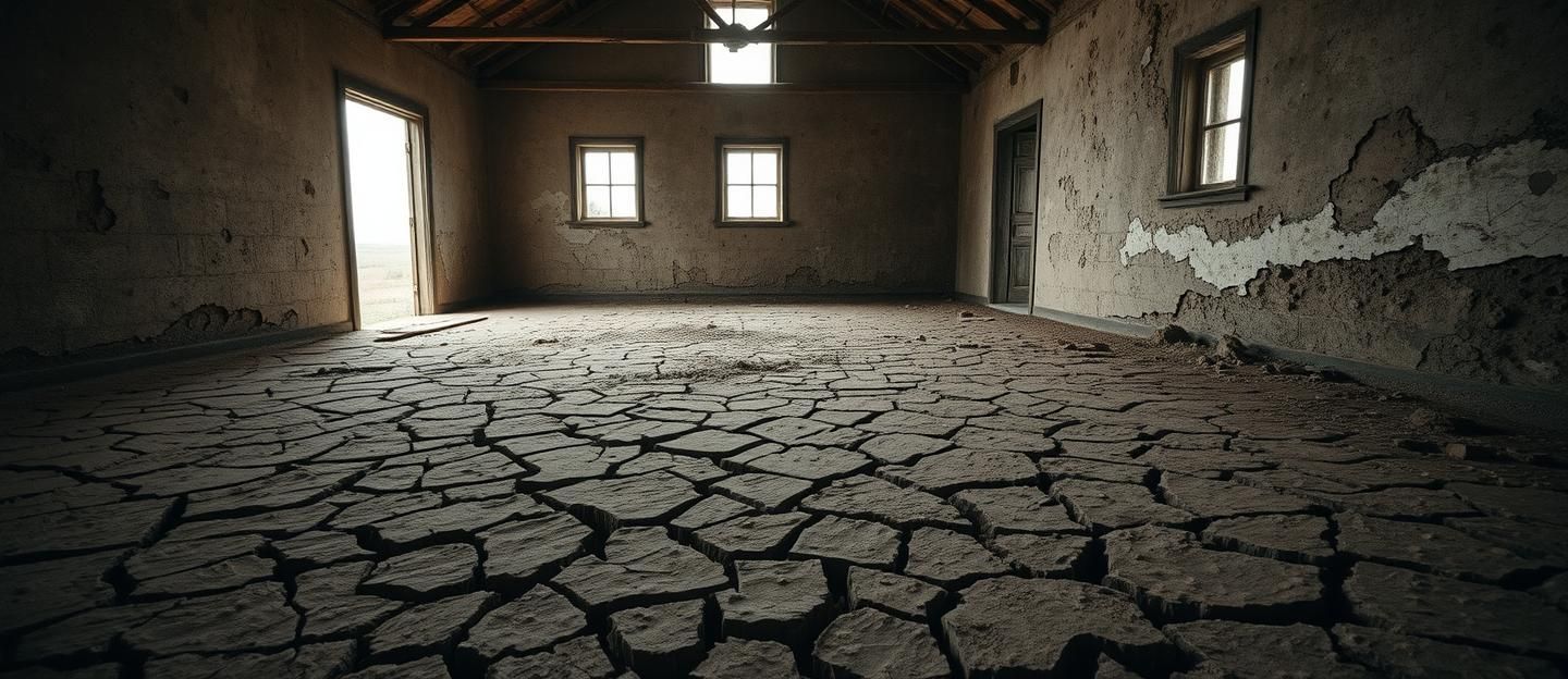 Cracked Mud Floor Beauty: Abandoned Farmhouse Texture in 8K Resolution
 | Unfold Lens