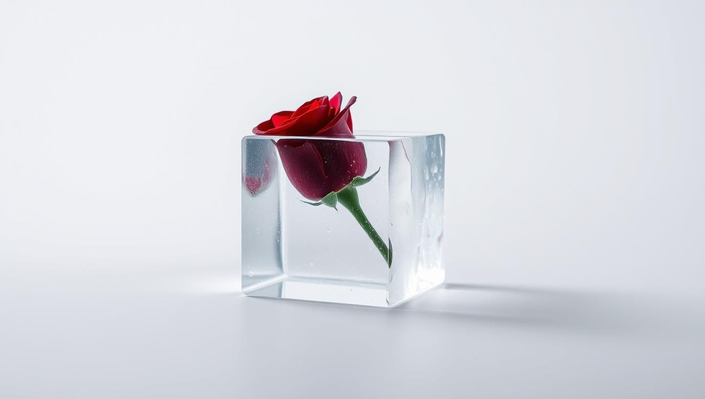 Crimson Rose Frozen in Ice: Purity, Beauty, and Delicate Perfection
 | Unfold Lens