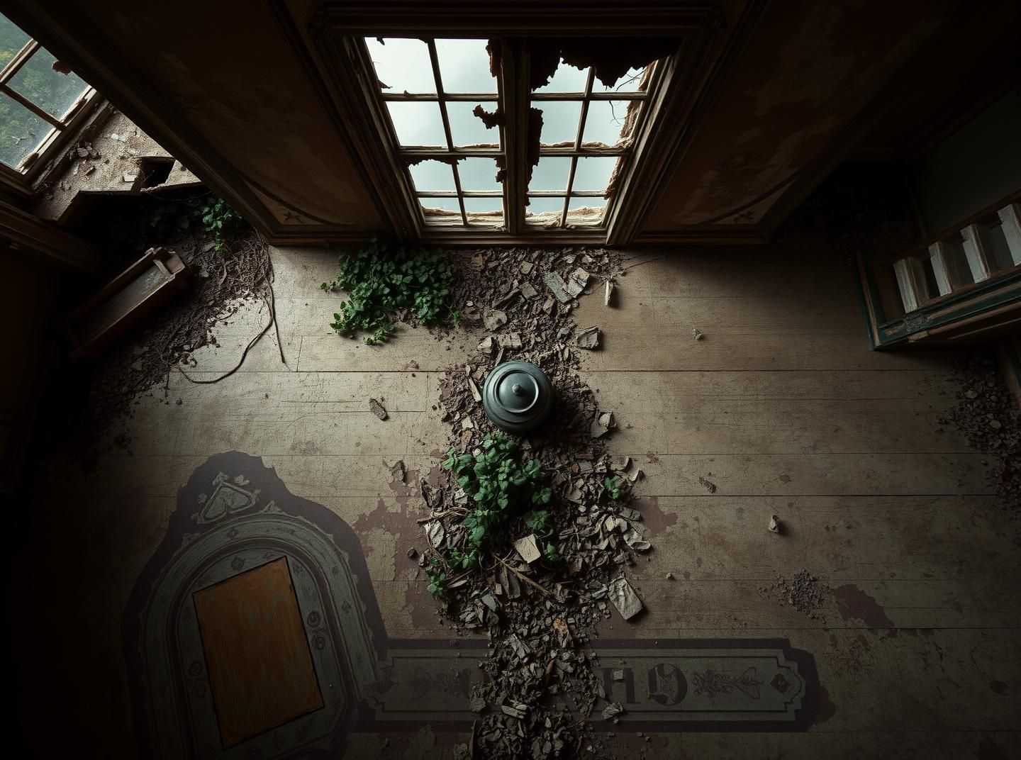 Decaying Mansion Floor: Romantic Ruin, Peeling Paint, Atmospheric Beauty
 | Unfold Lens
