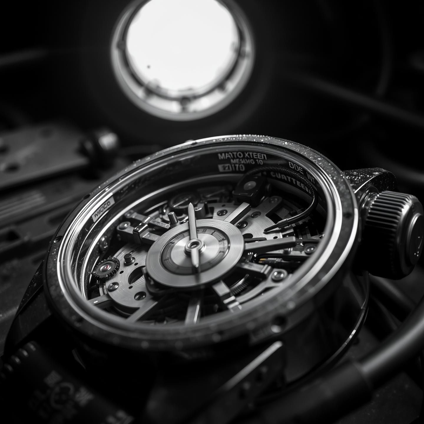 Deconstructed Watch Art: Macro View in Gritty Mechanic's Shop - 8K Detail
 | Unfold Lens