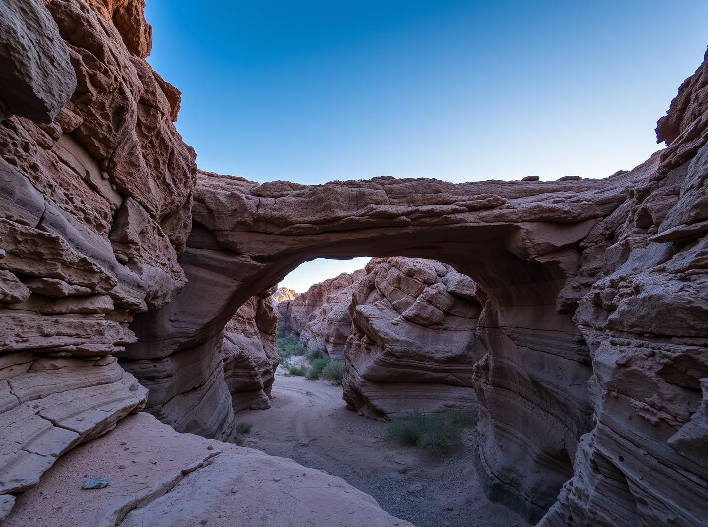 Desert Stone Bridge Arching: Carlsbad Caverns Echo in Blue Hour Majesty
 | Unfold Lens