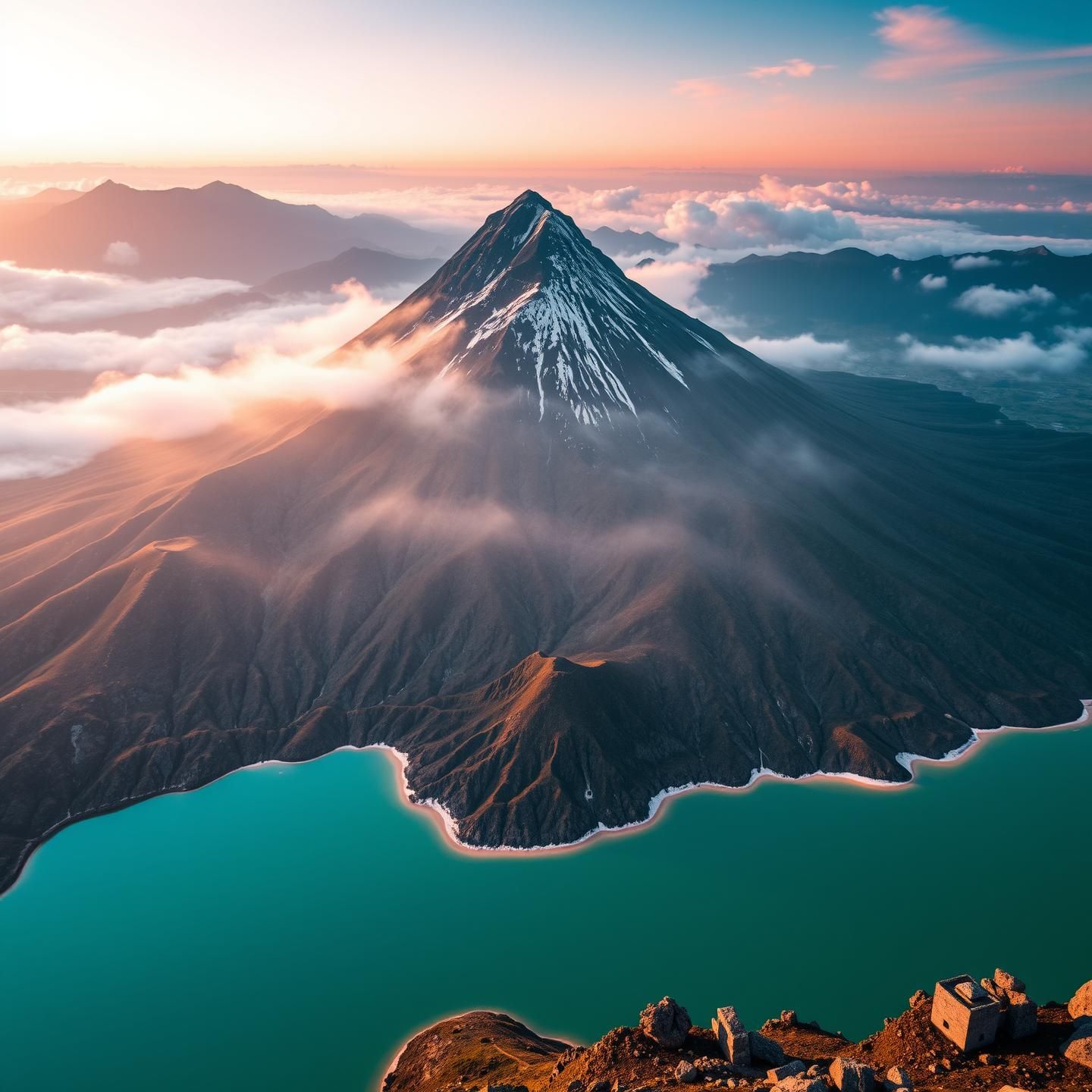 Dieng Plateau & Dolomites Peak Fusion: Dawn's Hues on Ancient Temple Ruins 
 | Unfold Lens