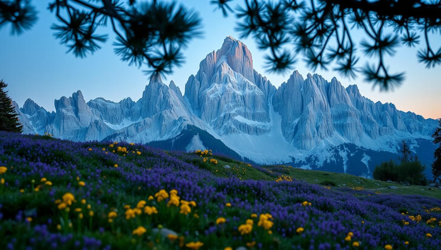 Dolomites Meadow Wildflowers: Dawn's Alpine Glow, Pristine Peaks in 8K | Unfold Lens