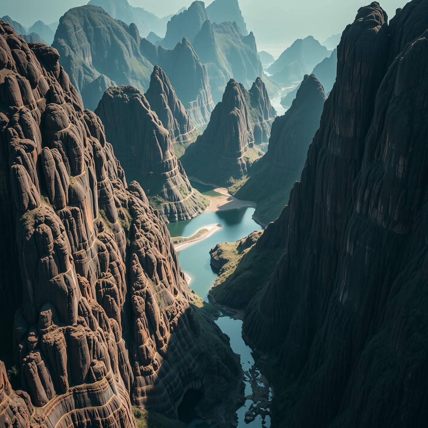 Dramatic Basalt Columns & Karst Peaks: Ireland & Guilin Fusion. 8k Masterpiece
 | Unfold Lens