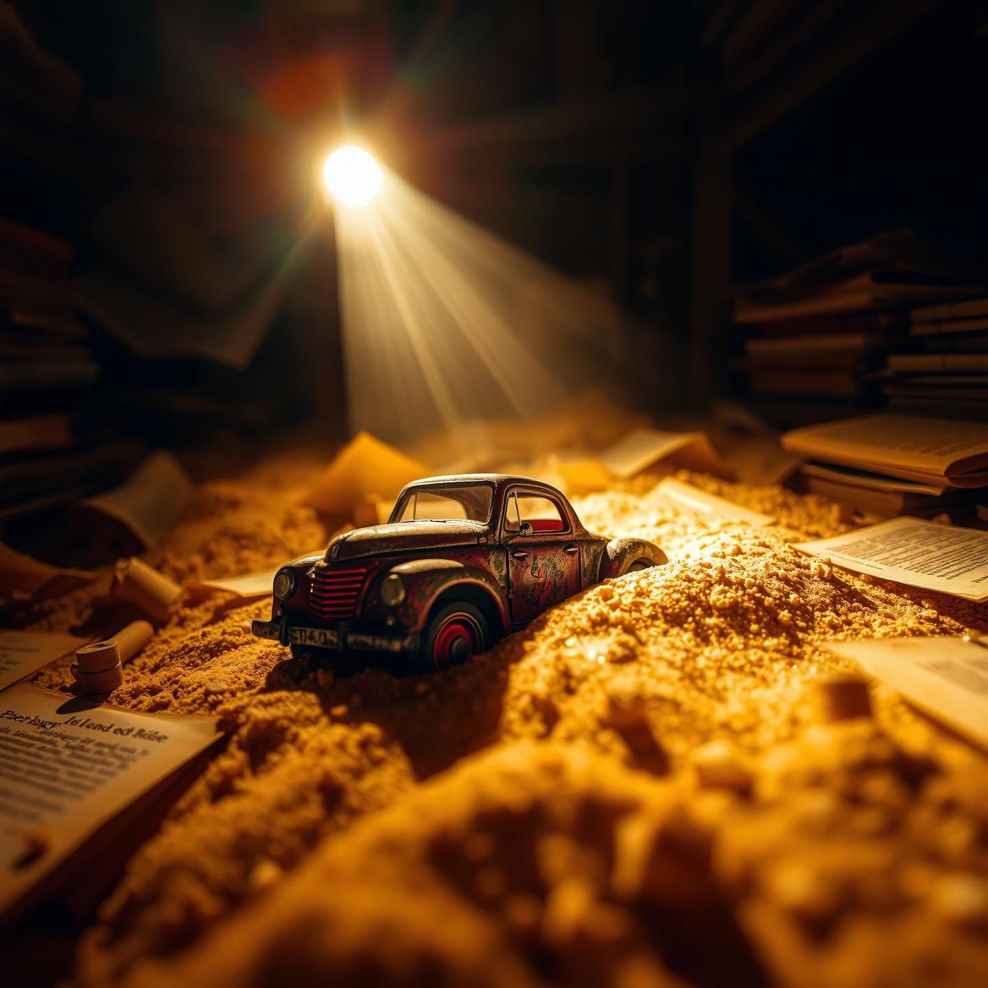 Dramatic God Ray on Rusty Toy Car in Antique Shop: Nostalgic Relic, Cinematic 8K
 | Unfold Lens