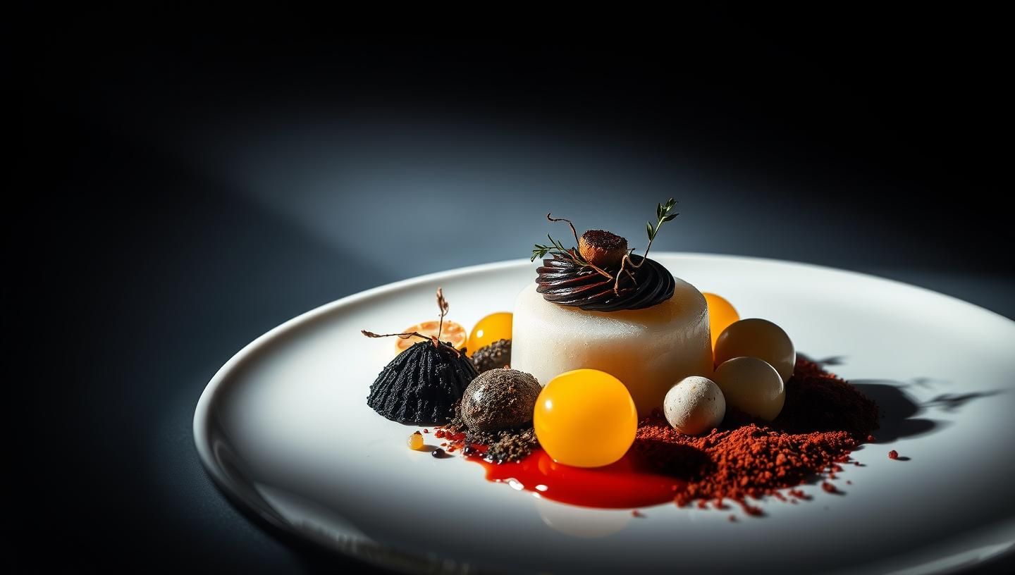 Dramatic Gourmet Food Photography: Deconstructed Art on a Plate in 8K | Unfold Lens