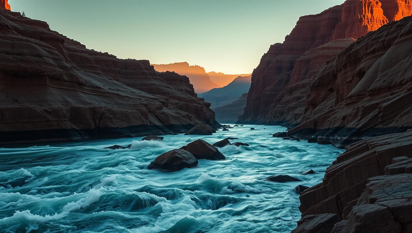 Dramatic River Canyon at Sunset: Badlands Landscape Photography in 8K
 | Unfold Lens