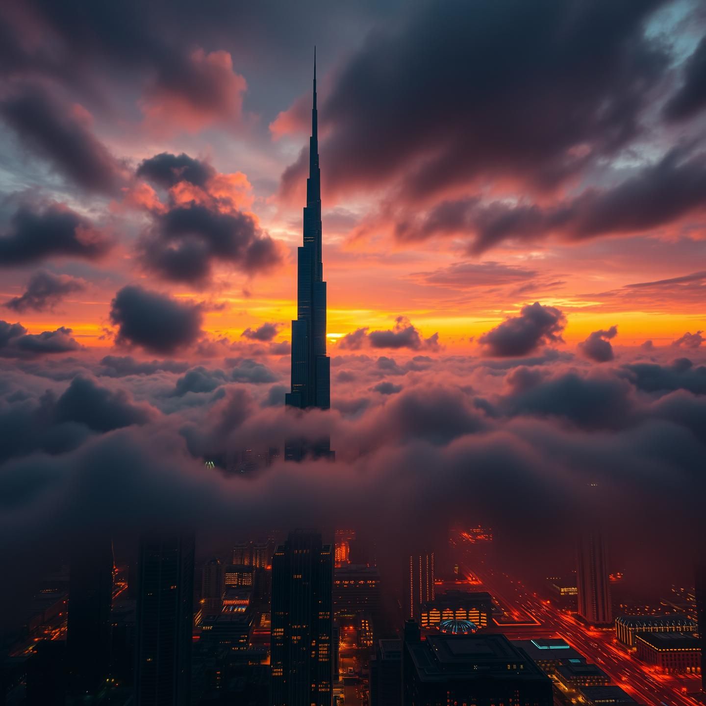 Dubai's Fiery Blade Runner Sunset: Burj Khalifa God Rays & City Light Symphony | Unfold Lens