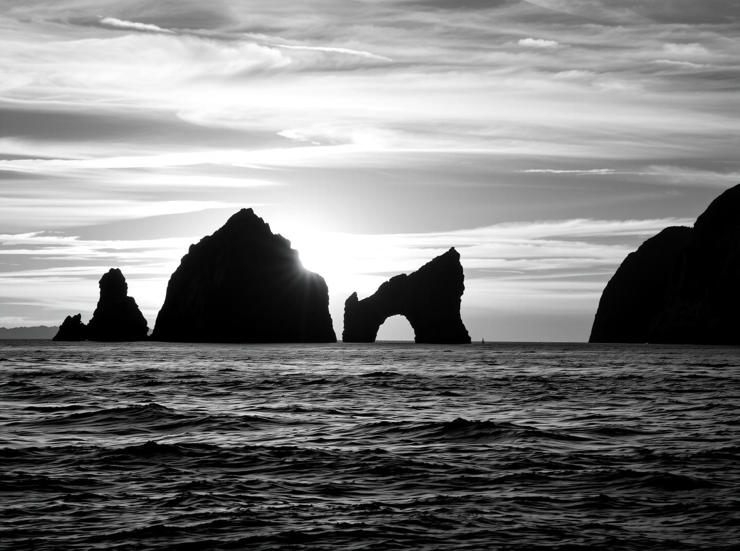 Durdle Door Meets Oregon: Sunset Seascape Art, B&W Textures, 8k Masterpiece | Unfold Lens