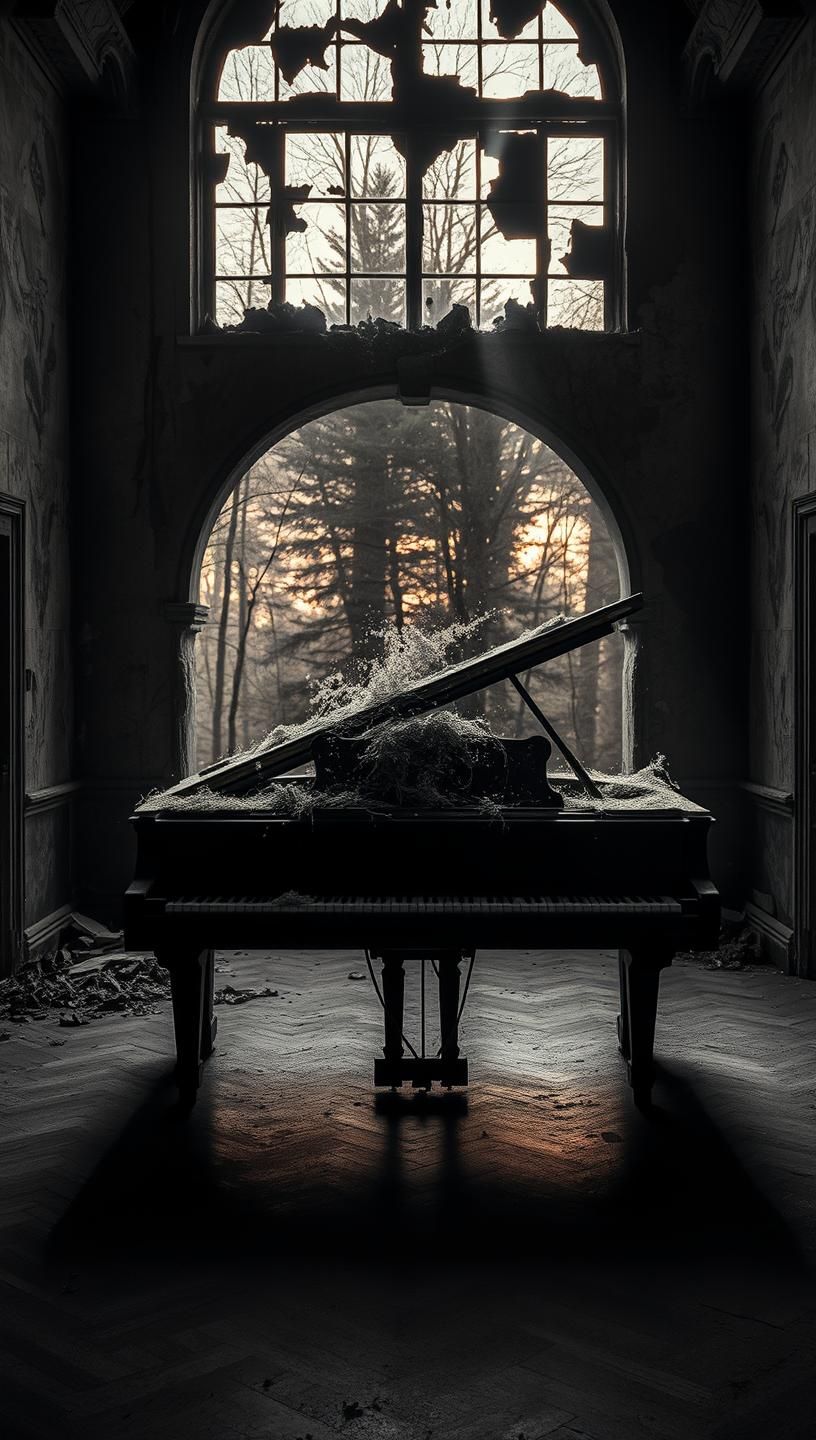Dusty Grand Piano Sunlight Ballroom Sanatorium Urbex: Haunting Beauty, Lost Time | Unfold Lens