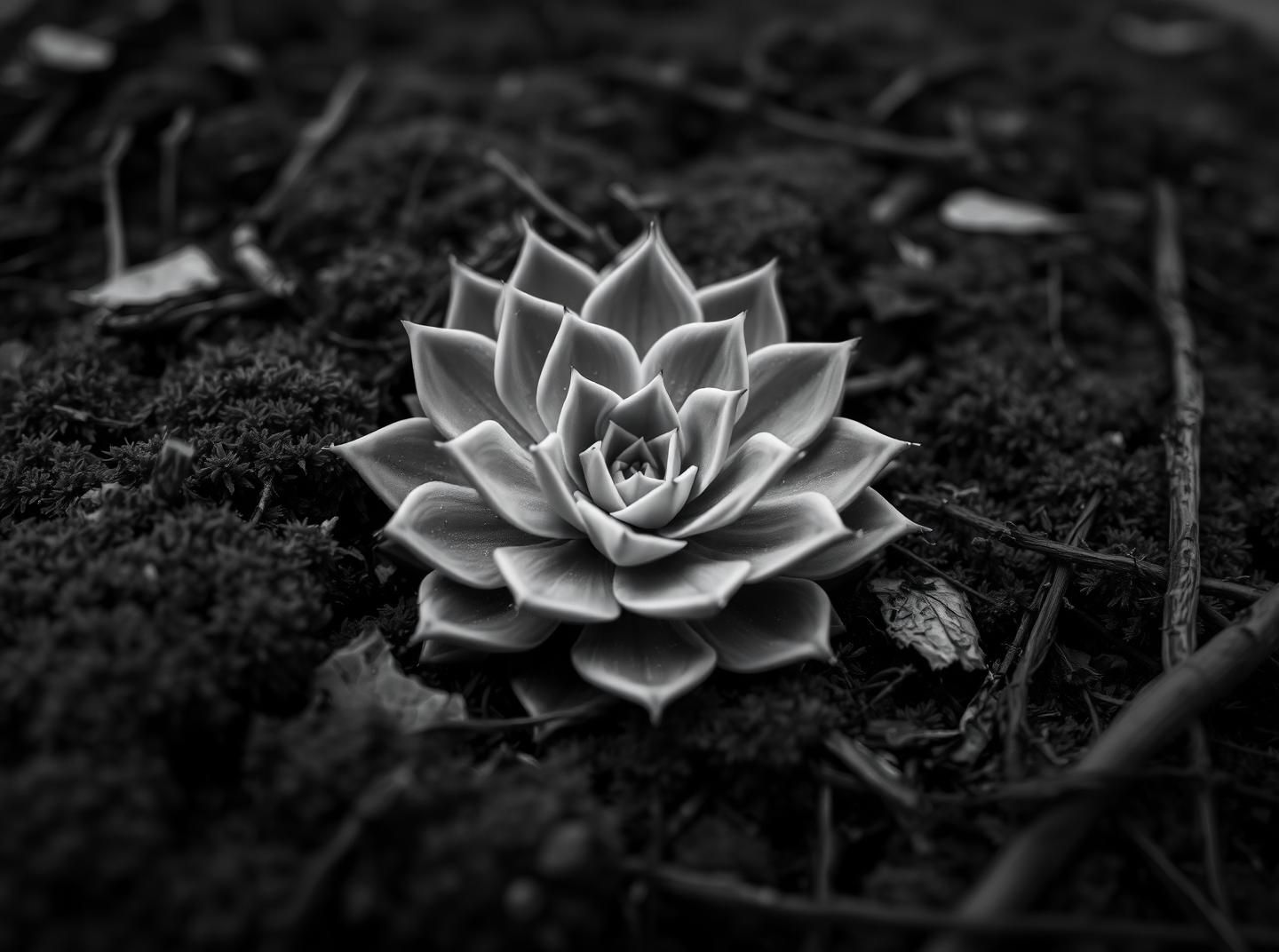 Echeveria Rosette Fine Art: Forest Succulent Beauty in Black and White
 | Unfold Lens