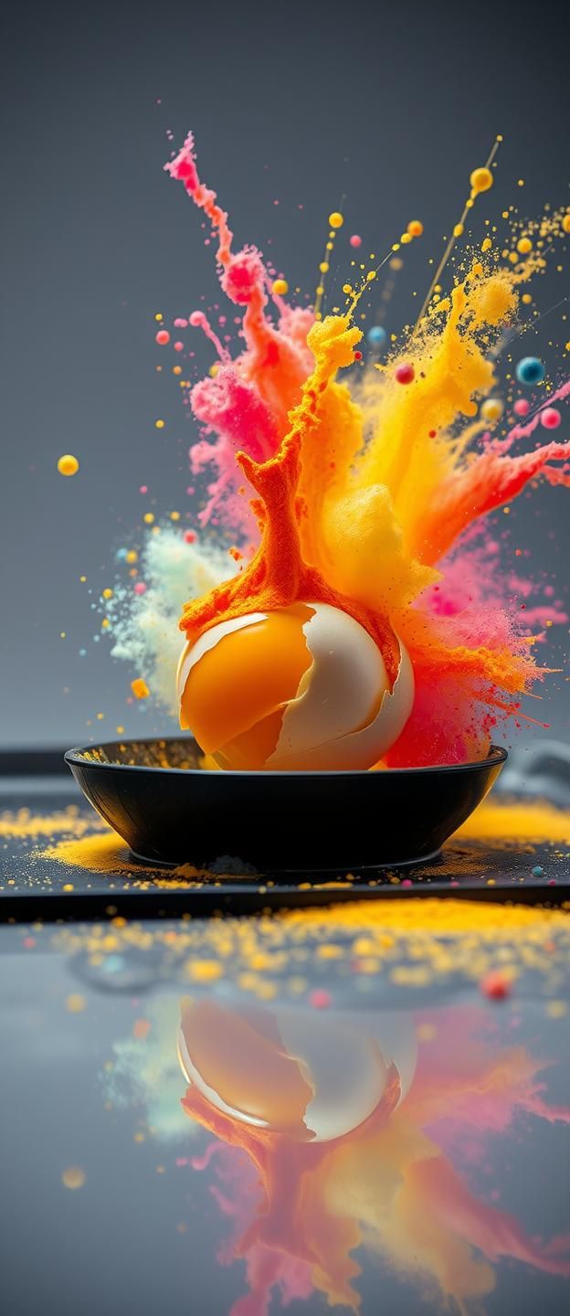 Eggsplosion! High-Speed Photography of Colorful Yolk Burst on Black Tray
 | Unfold Lens