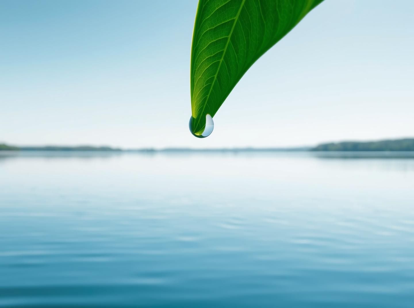 Emerald Leaf Glistening Water Droplet: Serene Lake Reflection - 8k Stunning 
 | Unfold Lens